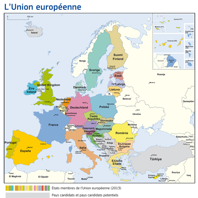 Carte des 28 Etats membres de l'UE - Crédits : UE, 2013